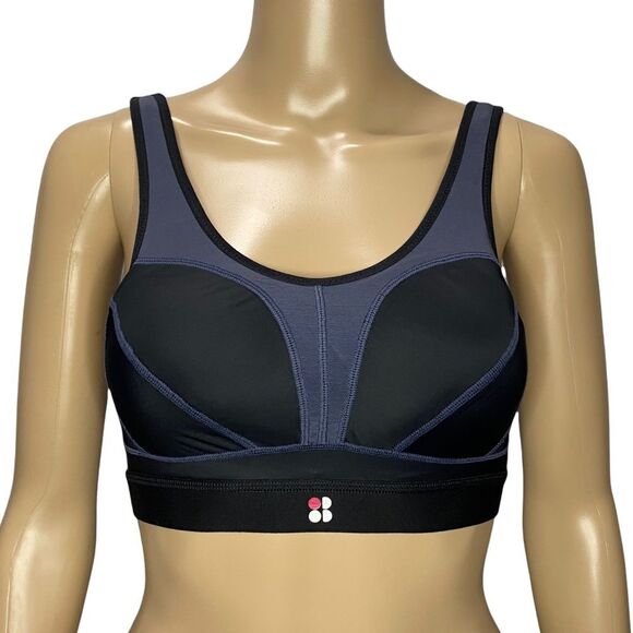 Sweaty Betty Victory Run Bra Blue/Black Mesh Back Back Clasp Racer Back 32C - Picture 1 of 7